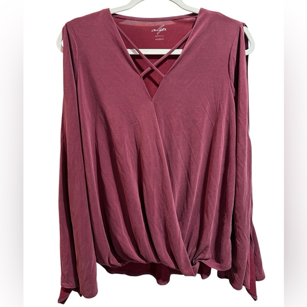 Alya Women's Dusty Rose Pink Criss-Cross Soft Blouse. Size Medium